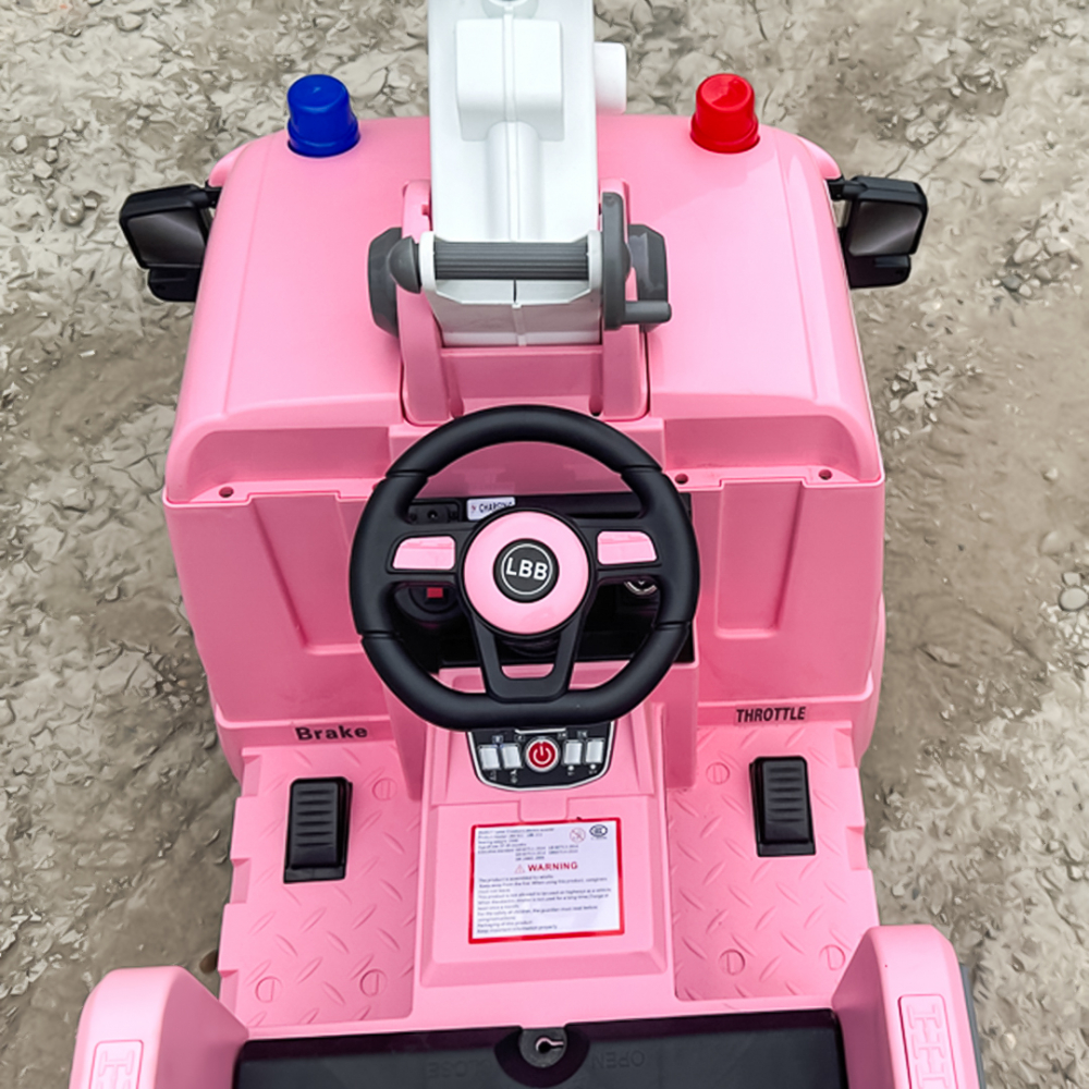 Masinuta electrica de pompieri pentru copii 2-7 ani, Kinderauto B911, 140W, 12V-10Ah, accesorii incluse, bluetooth, roz [13]