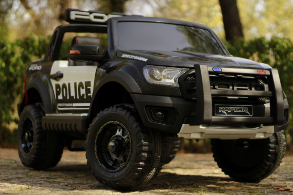 Masinuta electrica Ford Ranger POLICE 90W cu Scaun TAPITAT #Negru [16]