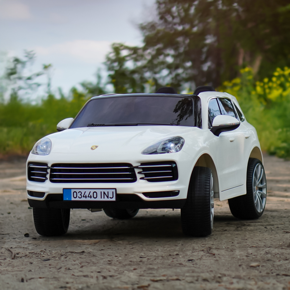Masinuta electrica pentru 2 copii, Porsche Cayenne XXL, cu roti moi si scaun tapitat, 180W, 12V,  alba [3]