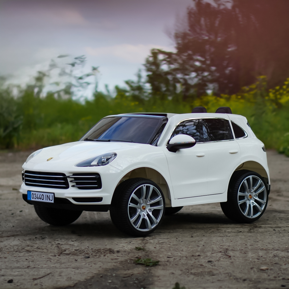 Masinuta electrica pentru 2 copii, Porsche Cayenne XXL, cu roti moi si scaun tapitat, 180W, 12V,  alba [7]