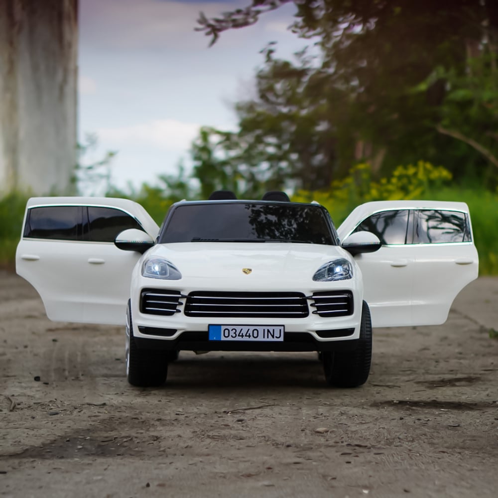 Masinuta electrica pentru 2 copii, Porsche Cayenne XXL, cu roti moi si scaun tapitat, 180W, 12V,  alba [6]