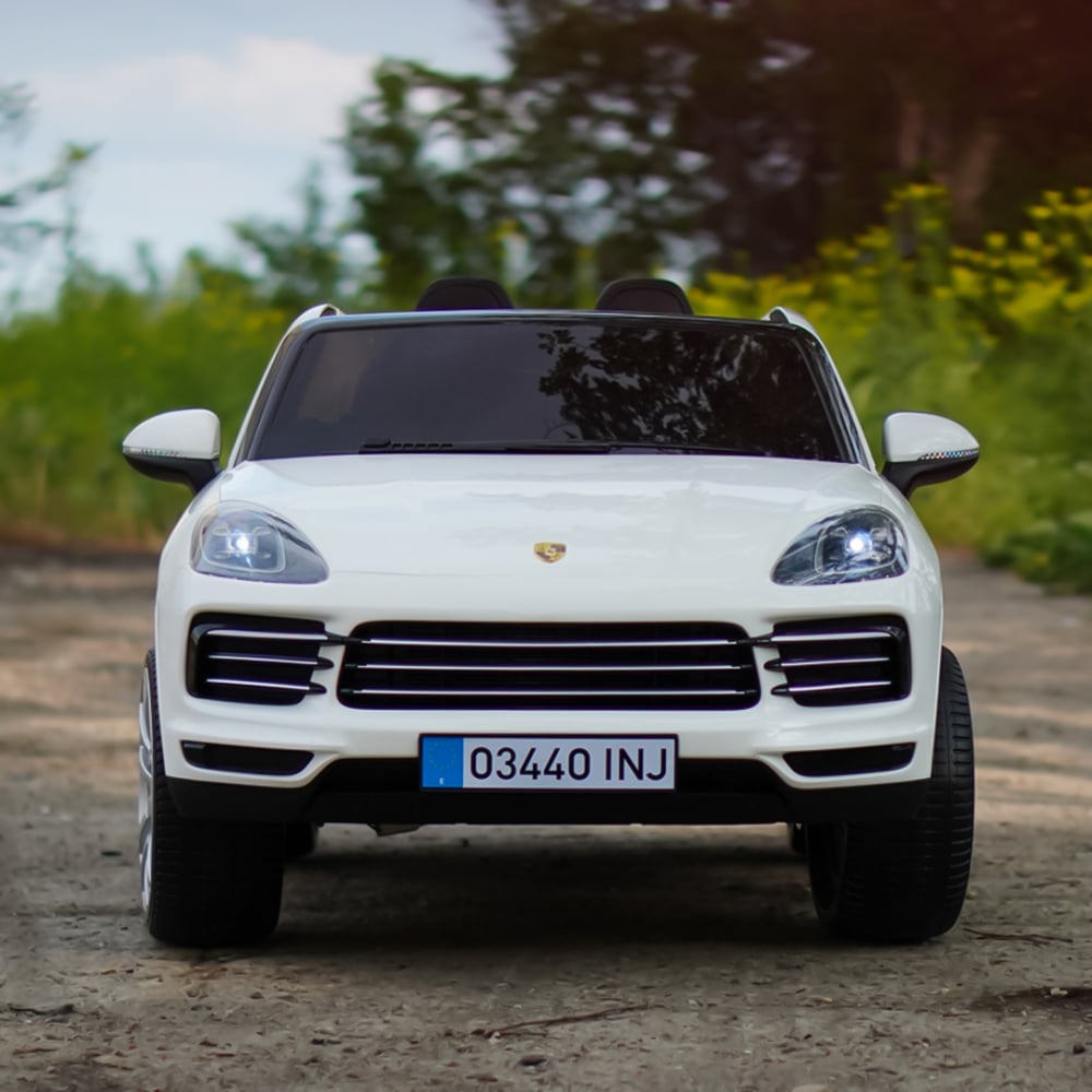 Masinuta electrica pentru 2 copii, Porsche Cayenne XXL, cu roti moi si scaun tapitat, 180W, 12V,  alba [4]
