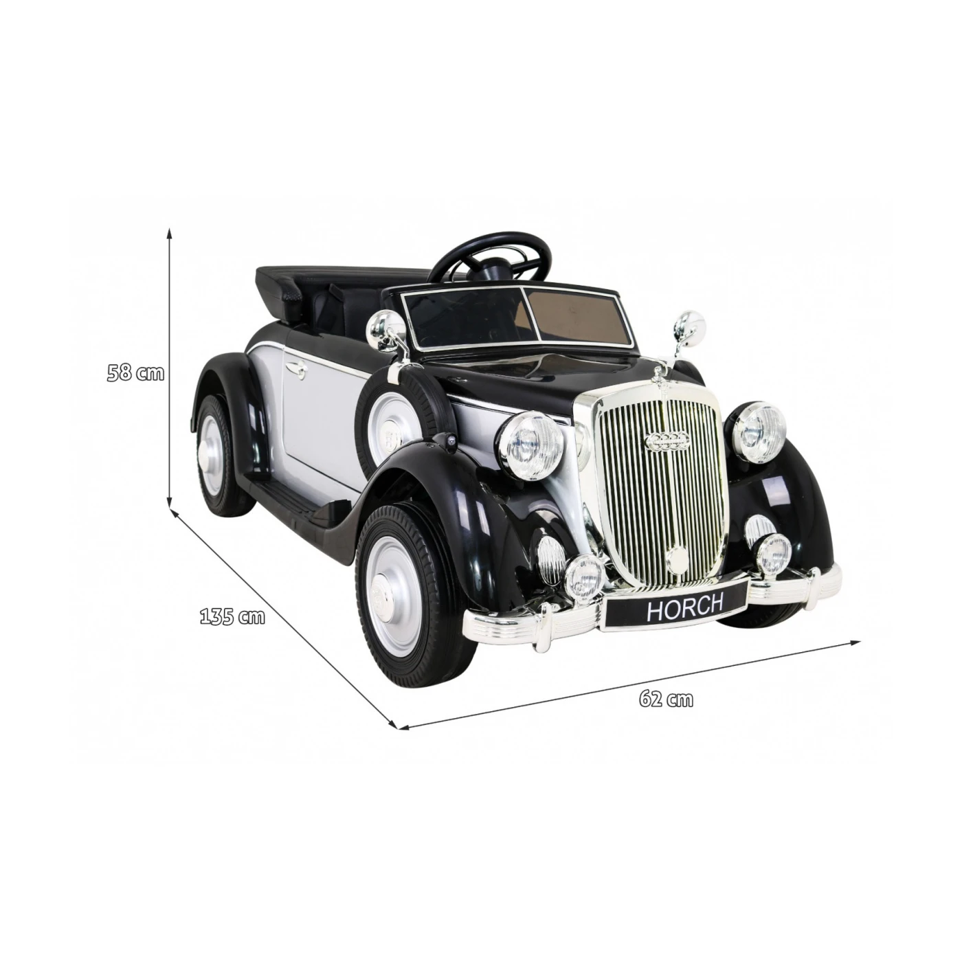 Masinuta electrica pentru copii Audi Horch 930V, putere 110W, echipare Premium, cu scaun pentru adult, negru cu argintiu [4]