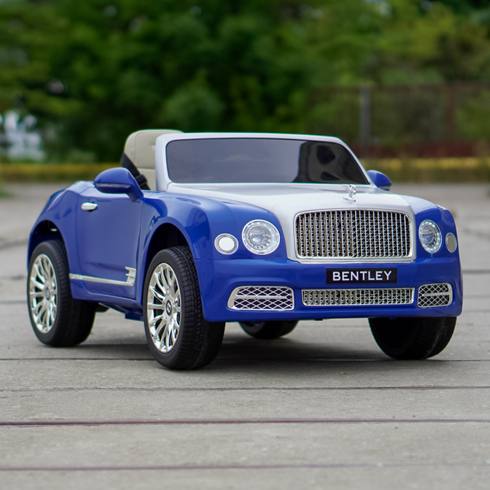 Masinuta electrica pentru copii Bentley Mulsanne 90W cu roti moi si scaun tapitat, albastru [2]
