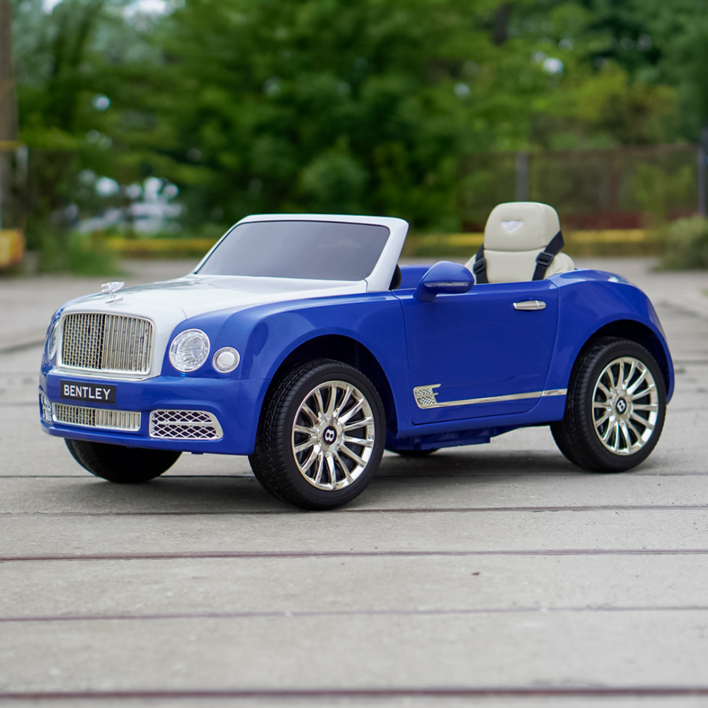 Masinuta electrica pentru copii Bentley Mulsanne 90W cu roti moi si scaun tapitat, albastru [4]