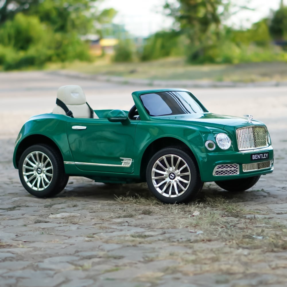 Masinuta electrica pentru copii Bentley Mulsanne 90W cu roti moi si scaun tapitat, verde [13]