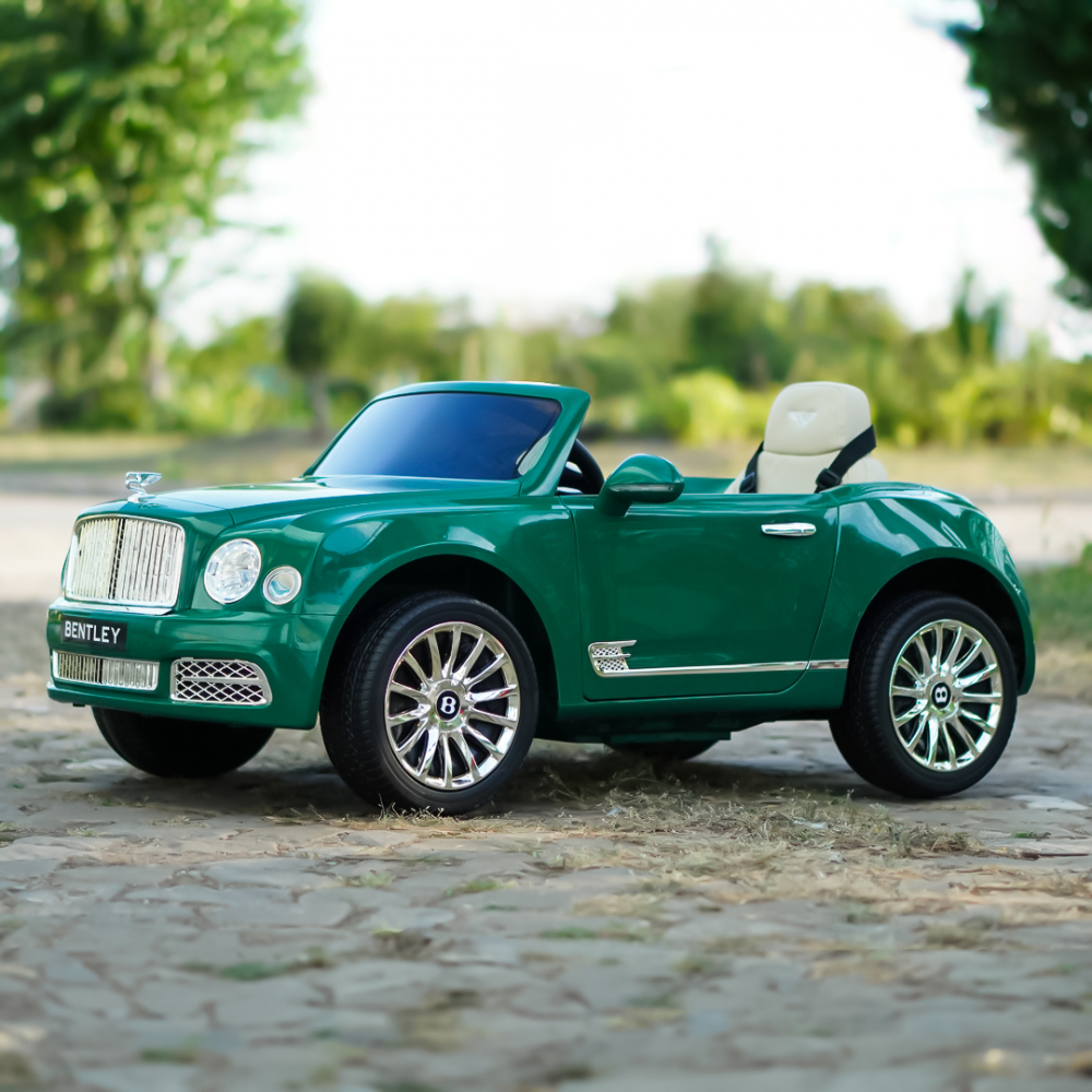 Masinuta electrica pentru copii Bentley Mulsanne 90W cu roti moi si scaun tapitat, verde [5]