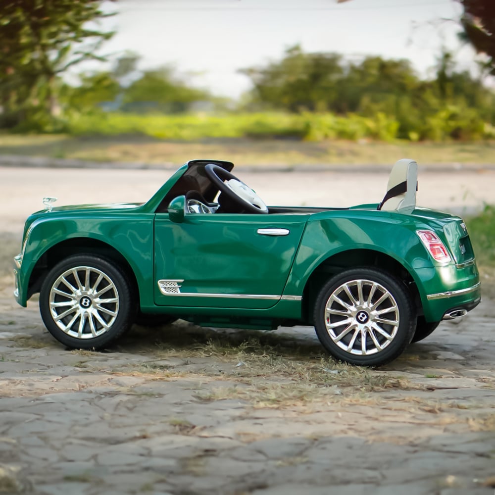Masinuta electrica pentru copii Bentley Mulsanne 90W cu roti moi si scaun tapitat, verde [7]