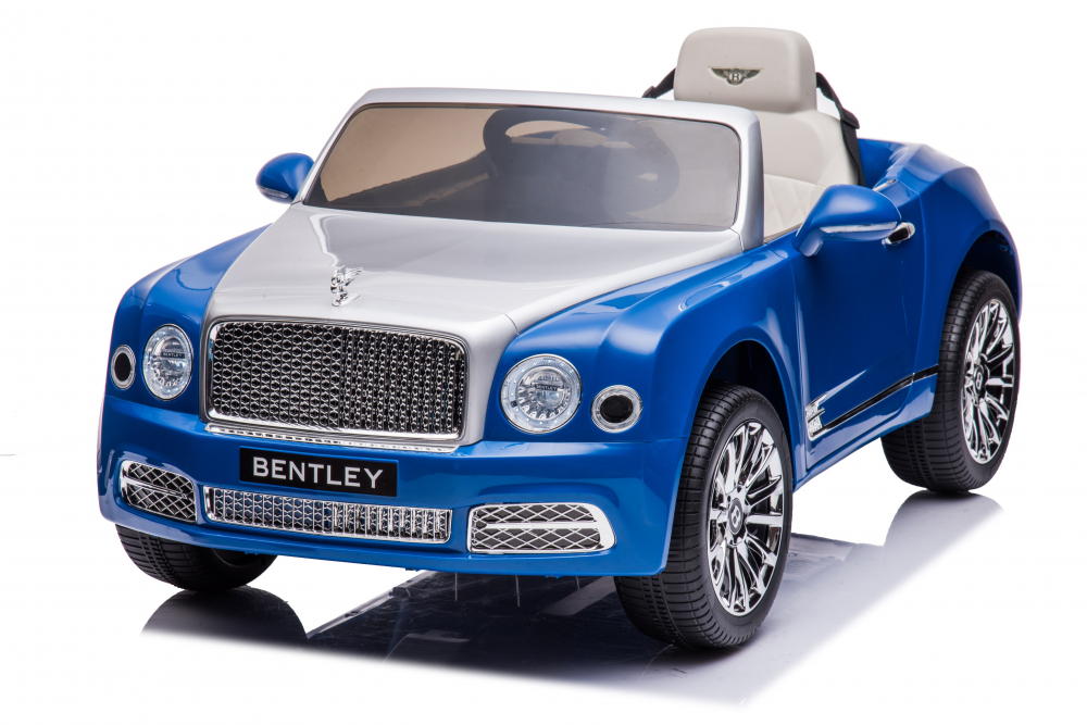 Masinuta electrica pentru copii Bentley Mulsanne 90W cu roti moi si scaun tapitat, albastru