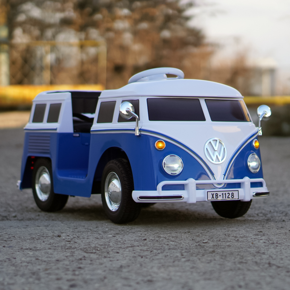 Masinuta electrica pentru copii, VW Samba Bus 70W, baterie 12V 7Ah, roti moi, scaun tapitat, culoare albastra [4]