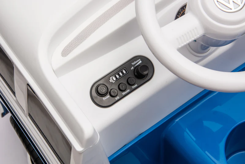 Masinuta electrica pentru copii, VW Samba Bus 70W, baterie 12V 7Ah, roti moi, scaun tapitat, culoare albastra [5]