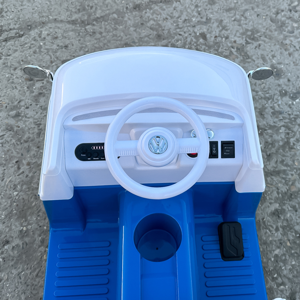 Masinuta electrica pentru copii, VW Samba Bus 70W, baterie 12V 7Ah, roti moi, scaun tapitat, culoare albastra [14]