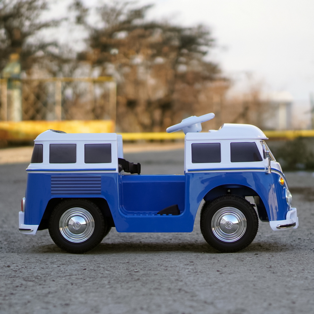 Masinuta electrica pentru copii, VW Samba Bus 70W, baterie 12V 7Ah, roti moi, scaun tapitat, culoare albastra [6]
