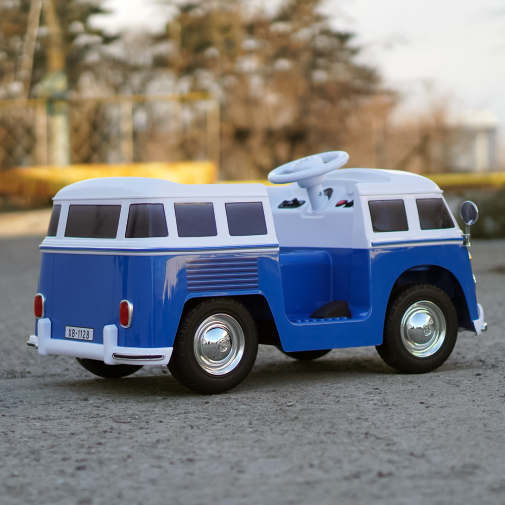 Masinuta electrica pentru copii, VW Samba Bus 70W, baterie 12V 7Ah, roti moi, scaun tapitat, culoare albastra [7]