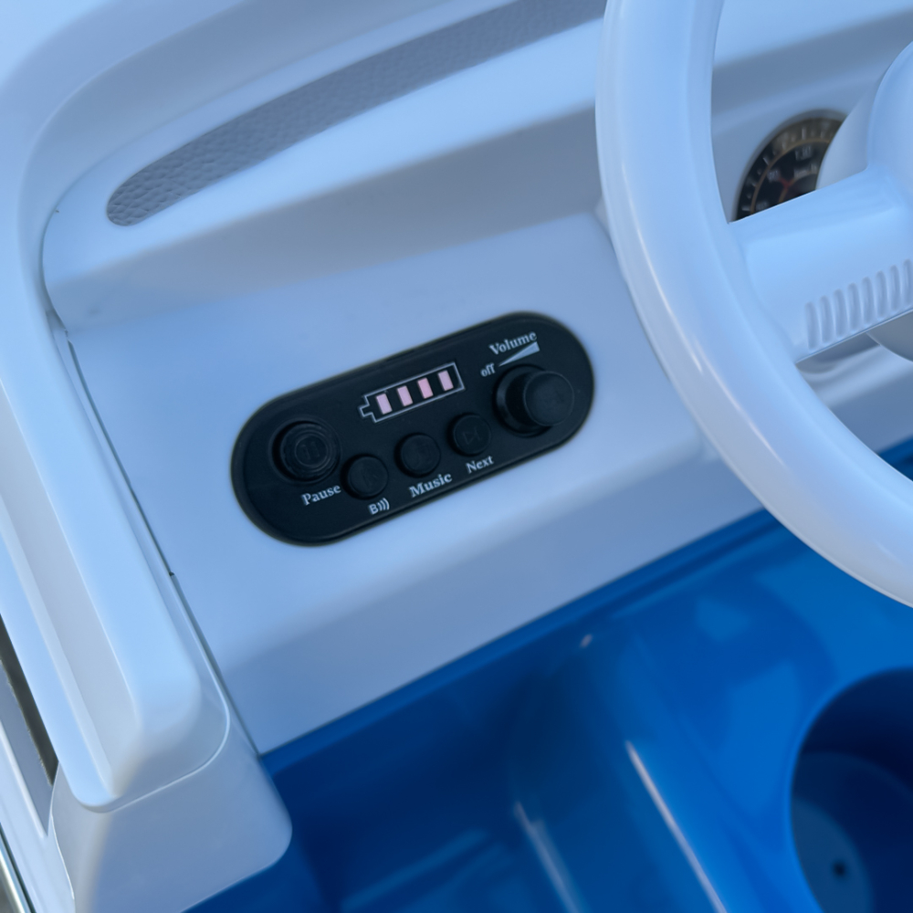 Masinuta electrica pentru copii, VW Samba Bus 70W, baterie 12V 7Ah, roti moi, scaun tapitat, culoare albastra [15]