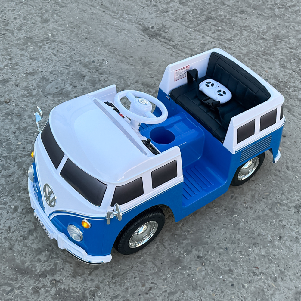 Masinuta electrica pentru copii, VW Samba Bus 70W, baterie 12V 7Ah, roti moi, scaun tapitat, culoare albastra [11]