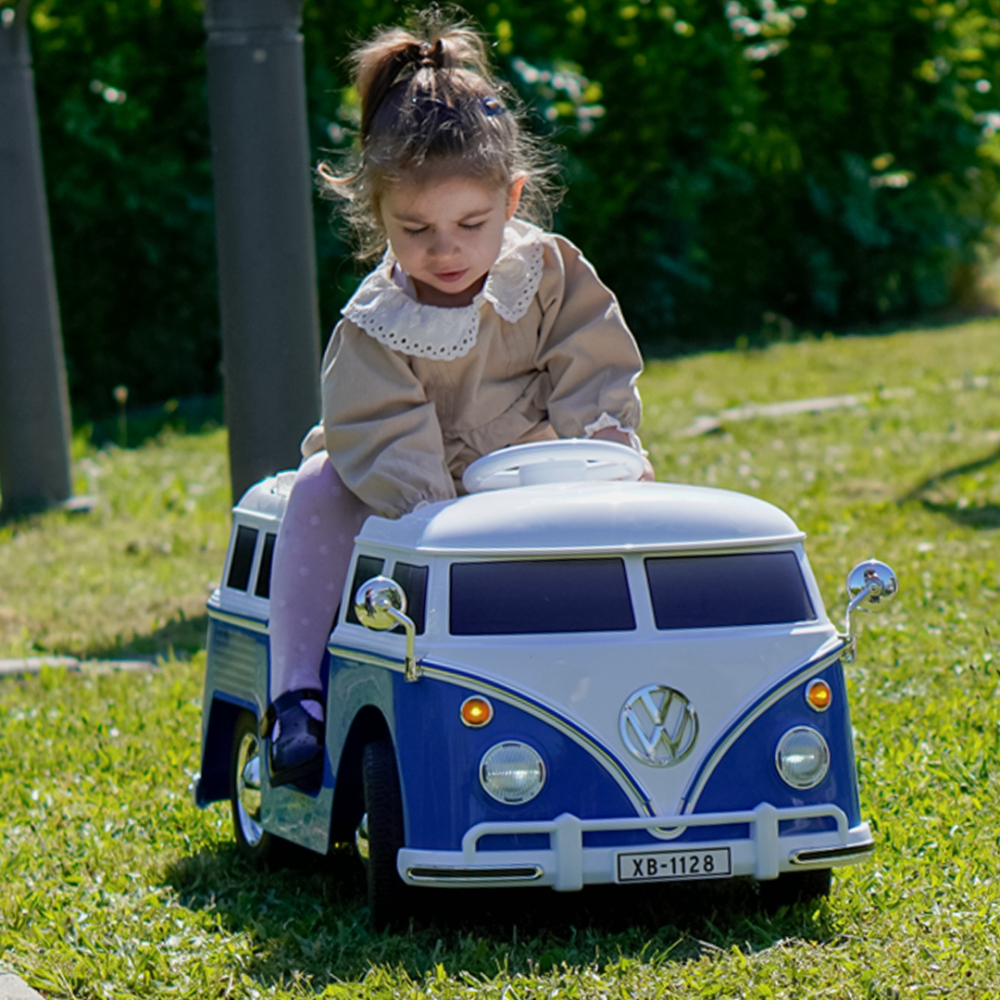 Masinuta electrica pentru copii, VW Samba Bus 70W, baterie 12V 7Ah, roti moi, scaun tapitat, culoare albastra [2]