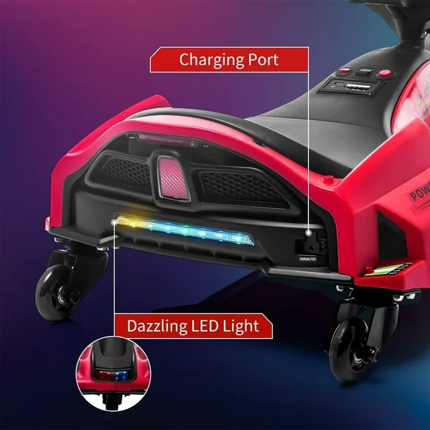 Masinuta-Kart electric, Rider Drift 360, pt copii 5-11 ani, 180W, 24V, cu CASCA si Genunchiere cadou, rosie [18]