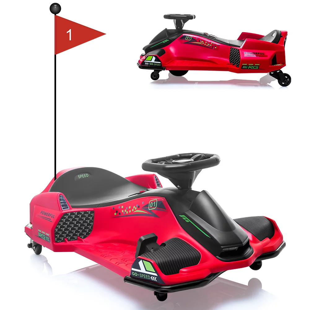 Masinuta-Kart electric, Rider Drift 360, pt copii 5-11 ani, 180W, 24V, cu CASCA si Genunchiere cadou, rosie [17]