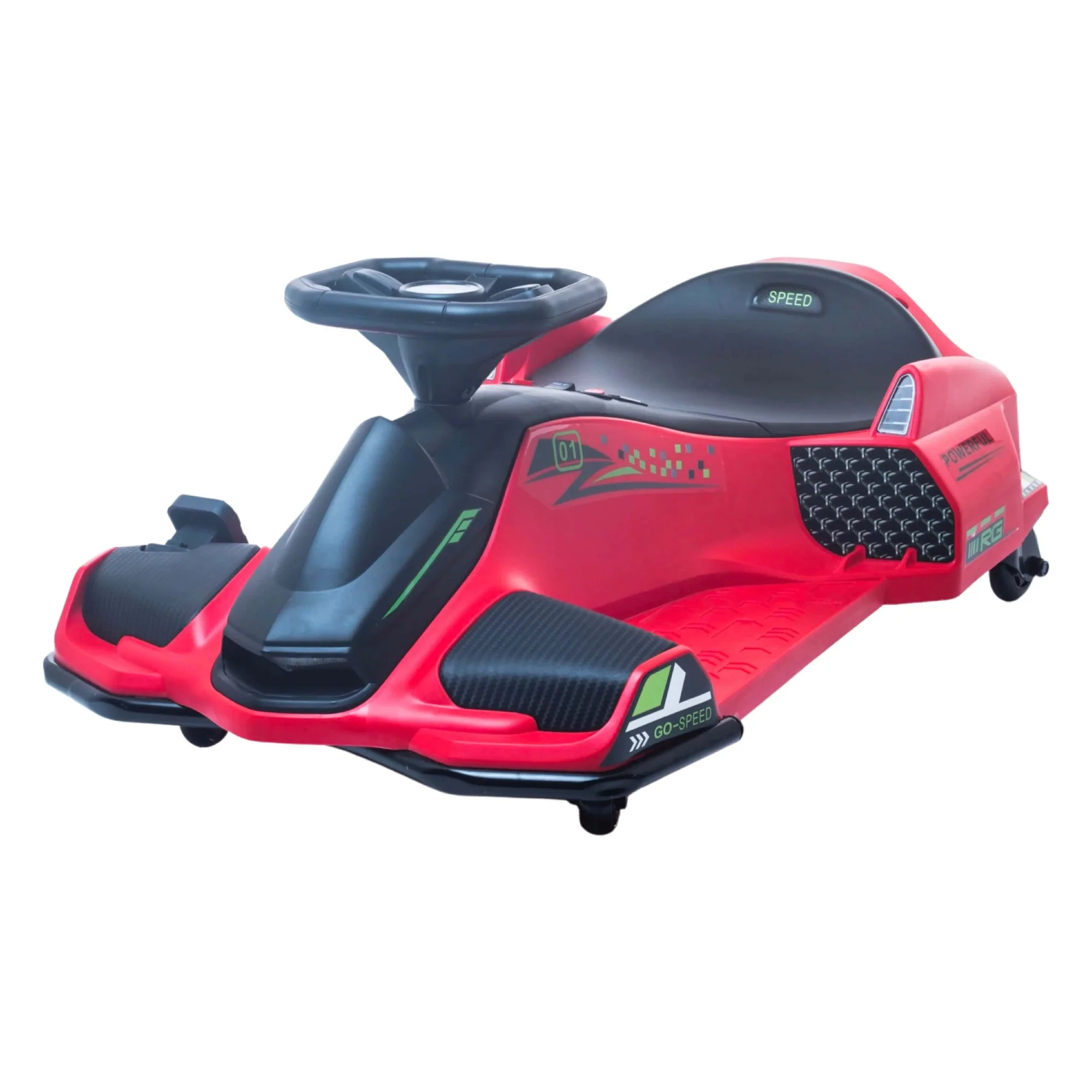 Masinuta-Kart electric, Rider Drift 360, pt copii 5-11 ani, 180W, 24V, cu CASCA si Genunchiere cadou, rosie [20]