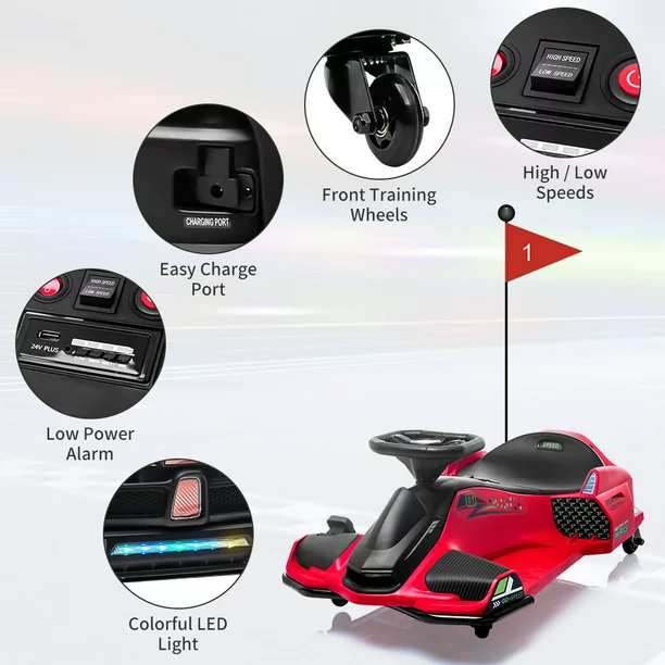 Masinuta-Kart electric pentru copii 5-11 ani, Rider Drift 360, 180W, 24V, culoare Rosie [19]