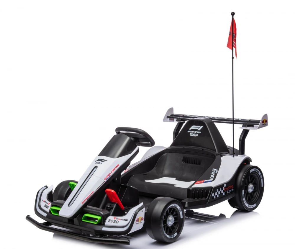 Masinuta - Kart electric pentru copii 3-11 ani, Racing F1 90W 12V, telecomanda, alb