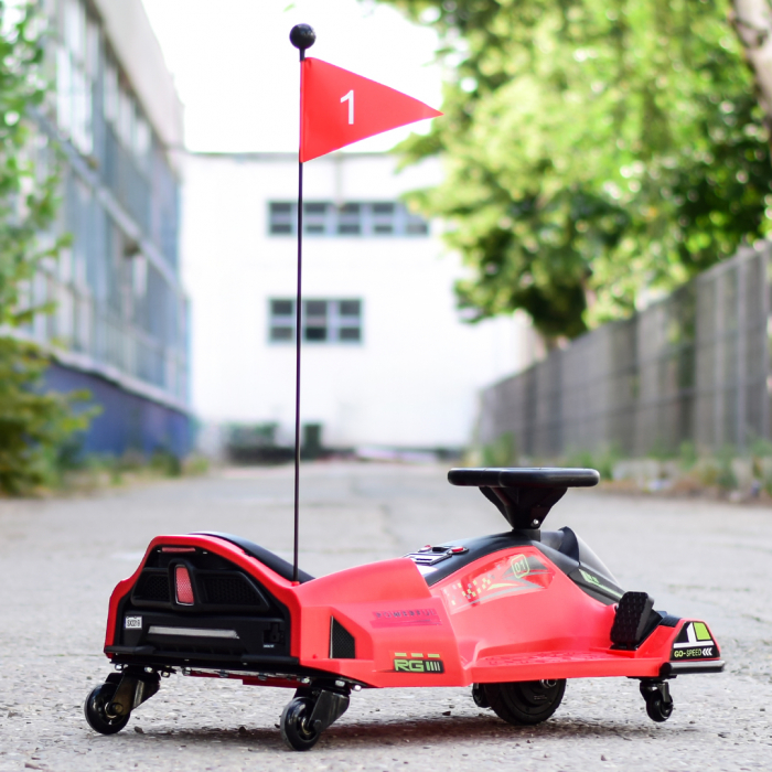 Masinuta-Kart electric, Rider Drift 360, pt copii 5-11 ani, 180W, 24V, cu CASCA si Genunchiere cadou, rosie [6]