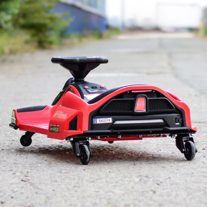 Masinuta-Kart electric, Rider Drift 360, pt copii 5-11 ani, 180W, 24V, cu CASCA si Genunchiere cadou, rosie [7]