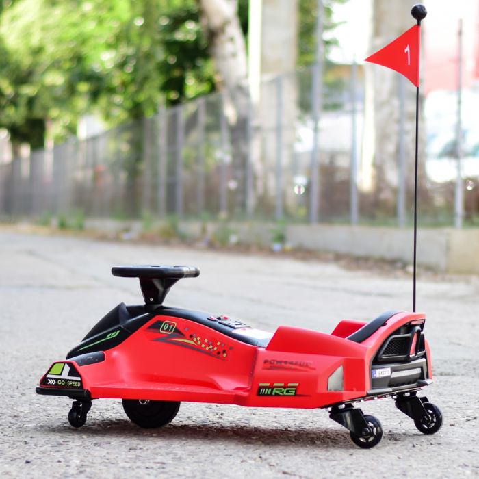 Masinuta-Kart electric, Rider Drift 360, pt copii 5-11 ani, 180W, 24V, cu CASCA si Genunchiere cadou, rosie [8]