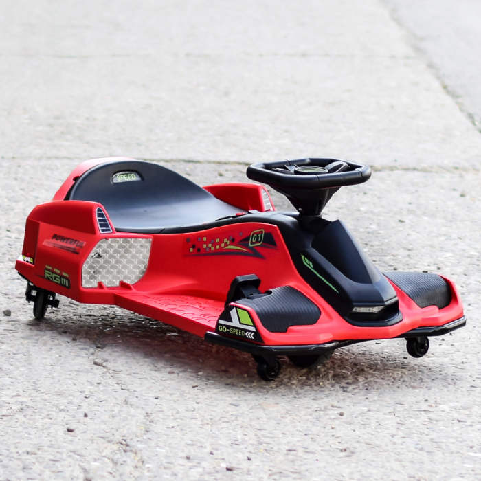 Masinuta-Kart electric, Rider Drift 360, pt copii 5-11 ani, 180W, 24V, cu CASCA si Genunchiere cadou, rosie [2]