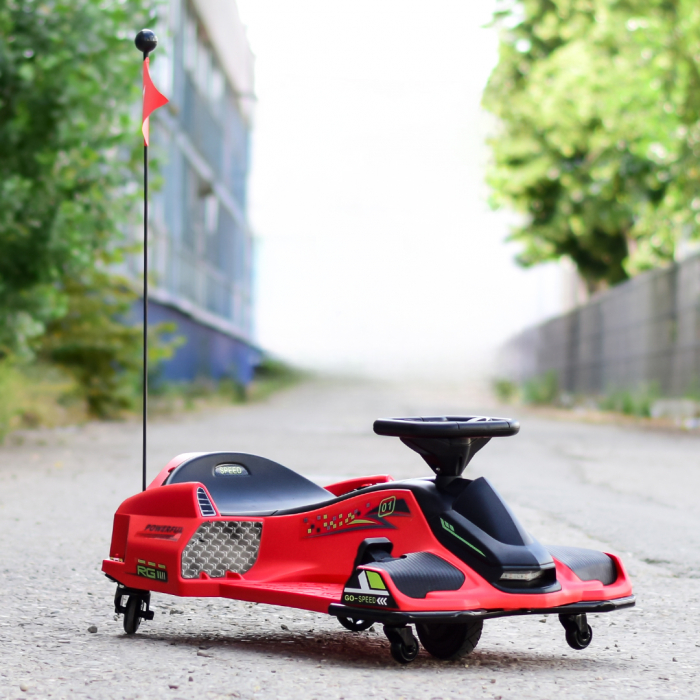 Masinuta-Kart electric, Rider Drift 360, pt copii 5-11 ani, 180W, 24V, cu CASCA si Genunchiere cadou, rosie [5]