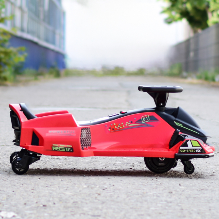 Masinuta-Kart electric, Rider Drift 360, pt copii 5-11 ani, 180W, 24V, cu CASCA si Genunchiere cadou, rosie [3]