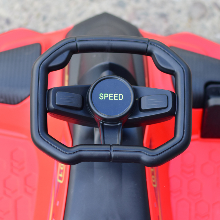 Masinuta-Kart electric, Rider Drift 360, pt copii 5-11 ani, 180W, 24V, cu CASCA si Genunchiere cadou, rosie [11]