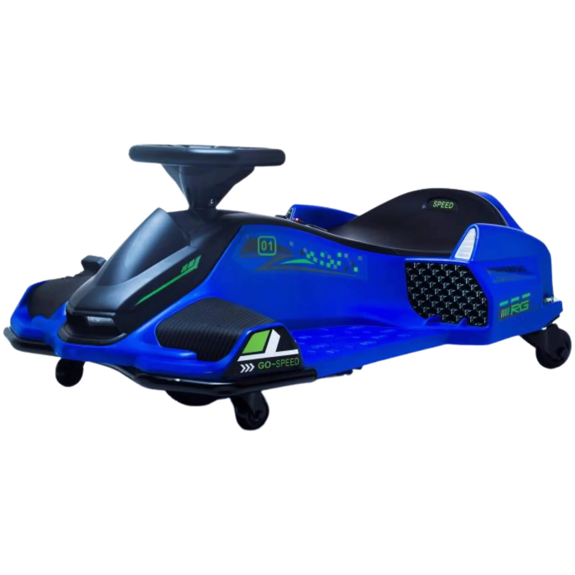 Masinuta-Kart electric, Rider Drift 360, 180W, 24V, cu CASCA si Genunchiere, albastra [2]