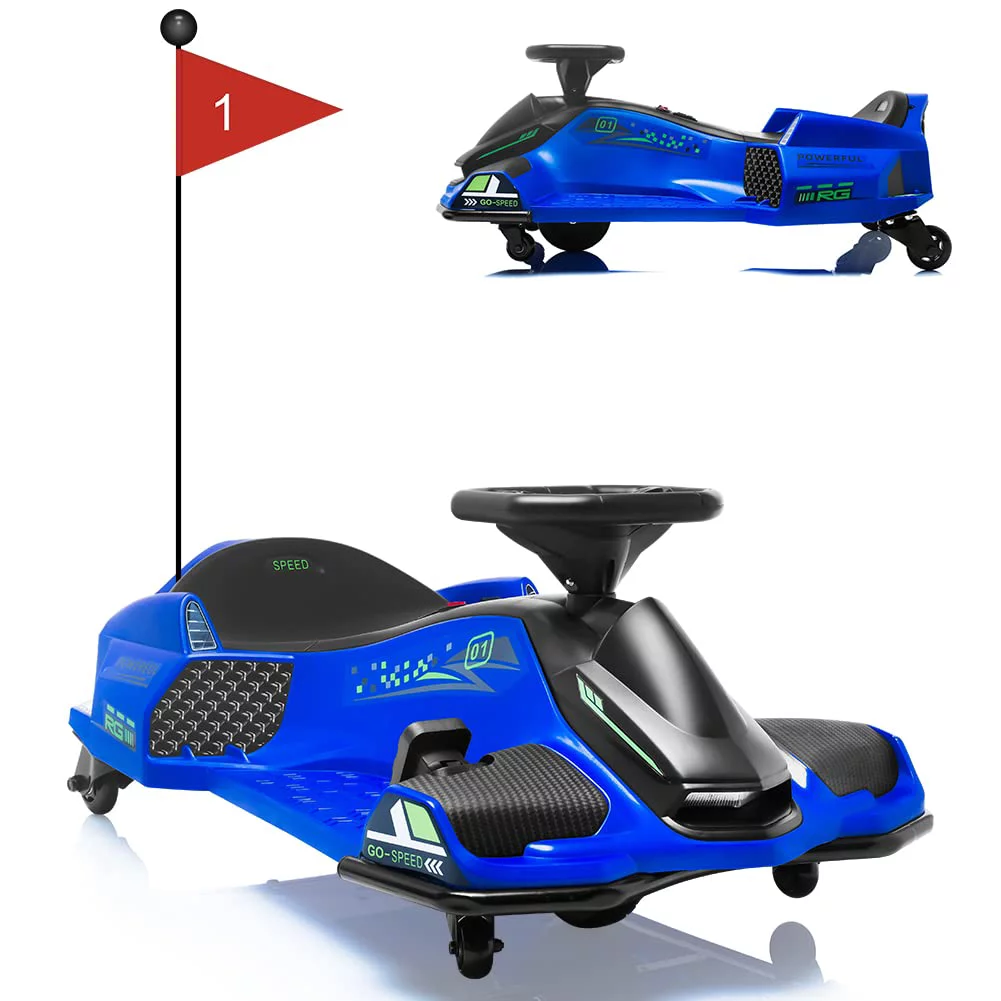 Masinuta-Kart electric, Rider Drift 360, 180W, 24V, cu CASCA si Genunchiere, albastra