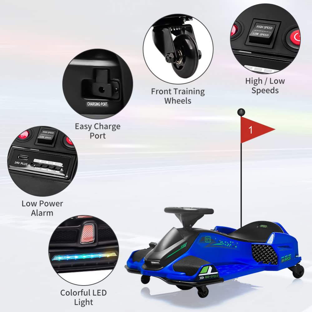 Masinuta-Kart electric, Rider Drift 360, 180W, 24V, cu CASCA si Genunchiere, albastra [3]