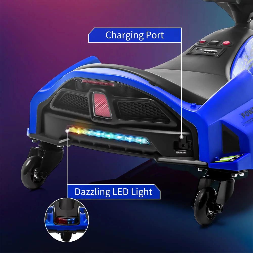 Masinuta-Kart electric, Rider Drift 360, 180W, 24V, cu CASCA si Genunchiere, albastra [4]