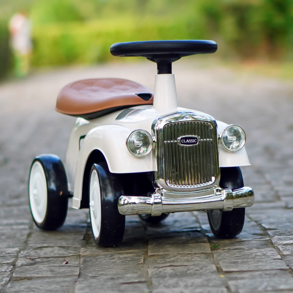 Masinuta premergator fara pedale, Kinderauto Retro Baby Car cu roti moi, alba [5]