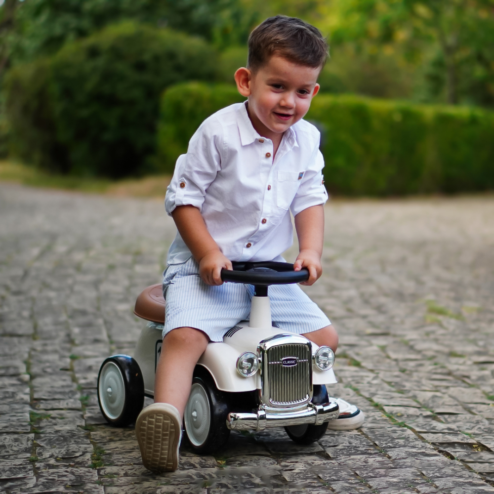 Masinuta premergator fara pedale, Kinderauto Retro Baby Car cu roti moi, alba [2]