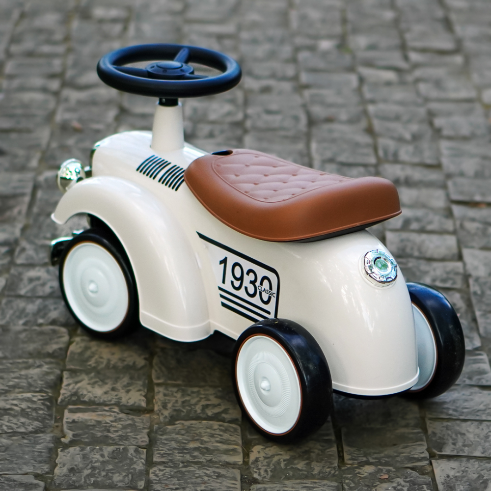 Masinuta premergator fara pedale, Kinderauto Retro Baby Car cu roti moi, alba [10]
