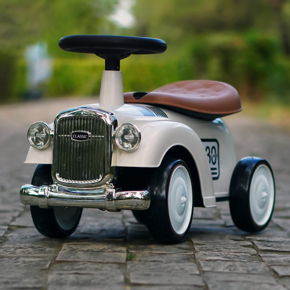 Masinuta premergator fara pedale, Kinderauto Retro Baby Car cu roti moi, alba [7]