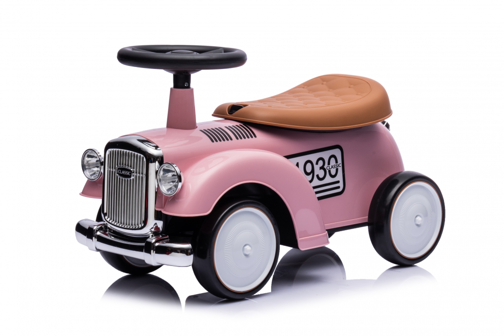 Masinuta premergator fara pedale, Kinderauto Retro Baby Car cu roti moi, roz