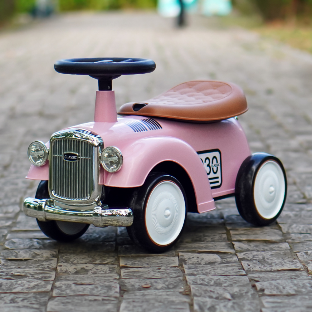 Masinuta premergator fara pedale, Kinderauto Retro Baby Car cu roti moi, roz [4]