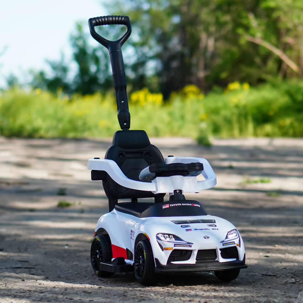 Masinuta electrica cu maner pentru copii, 3 in 1, Toyota GR Supra GT4, pentru copii 1-3 ani, 30W, 6V, alba [2]