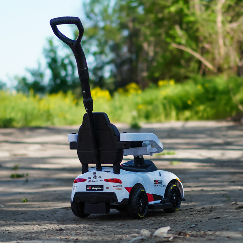 Masinuta electrica cu maner pentru copii, 3 in 1, Toyota GR Supra GT4, pentru copii 1-3 ani, 30W, 6V, alba [7]