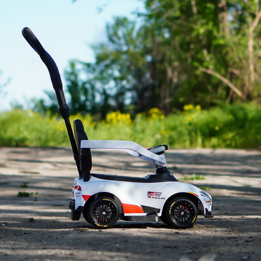 Masinuta electrica cu maner pentru copii, 3 in 1, Toyota GR Supra GT4, pentru copii 1-3 ani, 30W, 6V, alba [6]
