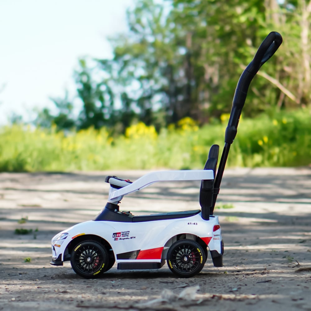 Masinuta electrica cu maner pentru copii, 3 in 1, Toyota GR Supra GT4, pentru copii 1-3 ani, 30W, 6V, alba [9]