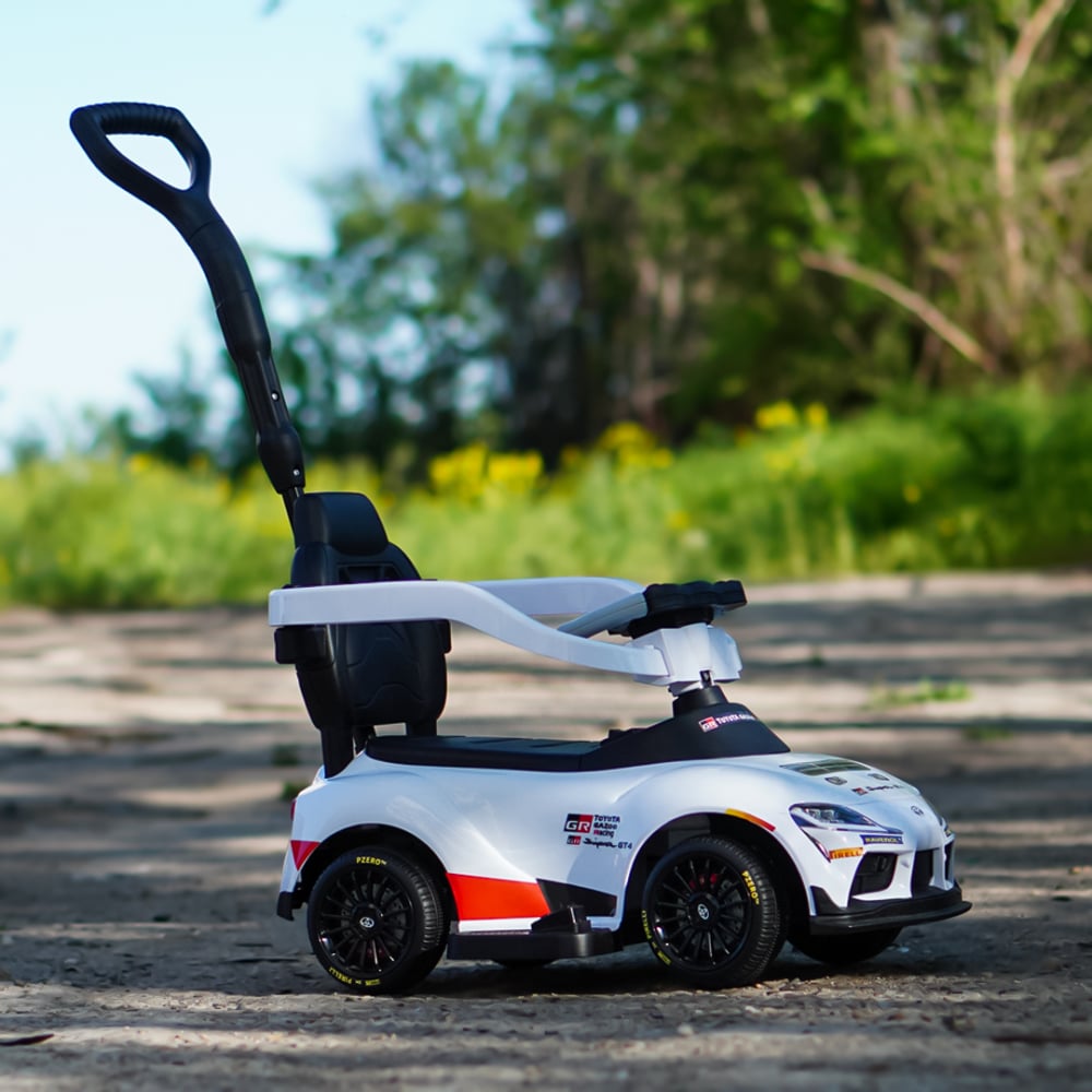 Masinuta electrica cu maner pentru copii, 3 in 1, Toyota GR Supra GT4, pentru copii 1-3 ani, 30W, 6V, alba [4]