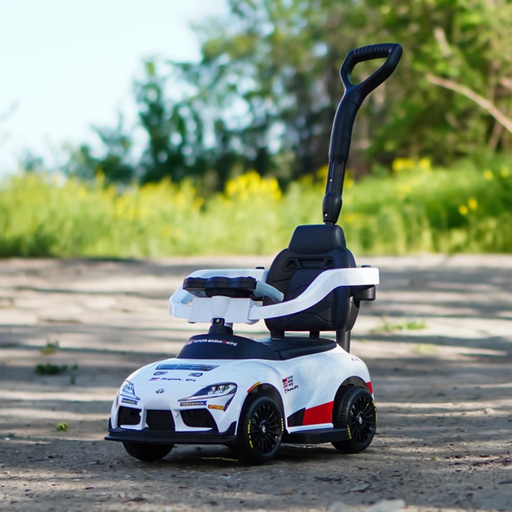 Masinuta electrica cu maner pentru copii, 3 in 1, Toyota GR Supra GT4, pentru copii 1-3 ani, 30W, 6V, alba [10]
