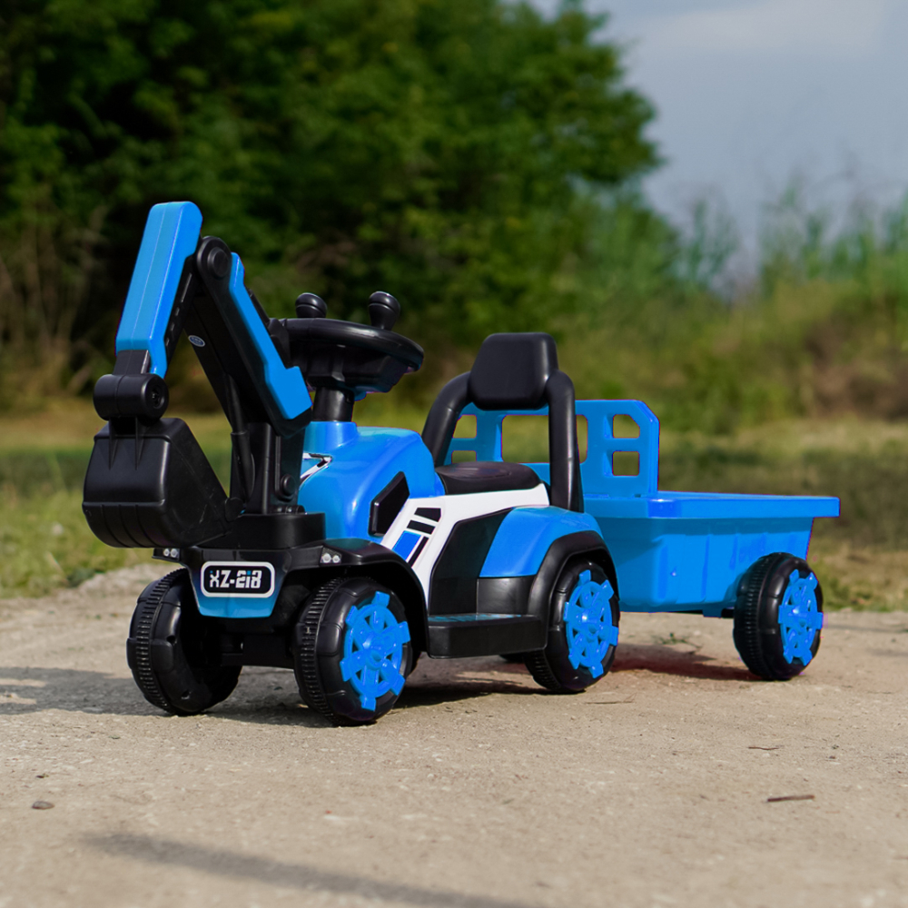Mini excavator electric Kinderauto BJXZ219B 35W 6V,cu incarcator electric si remorca, albastru [2]
